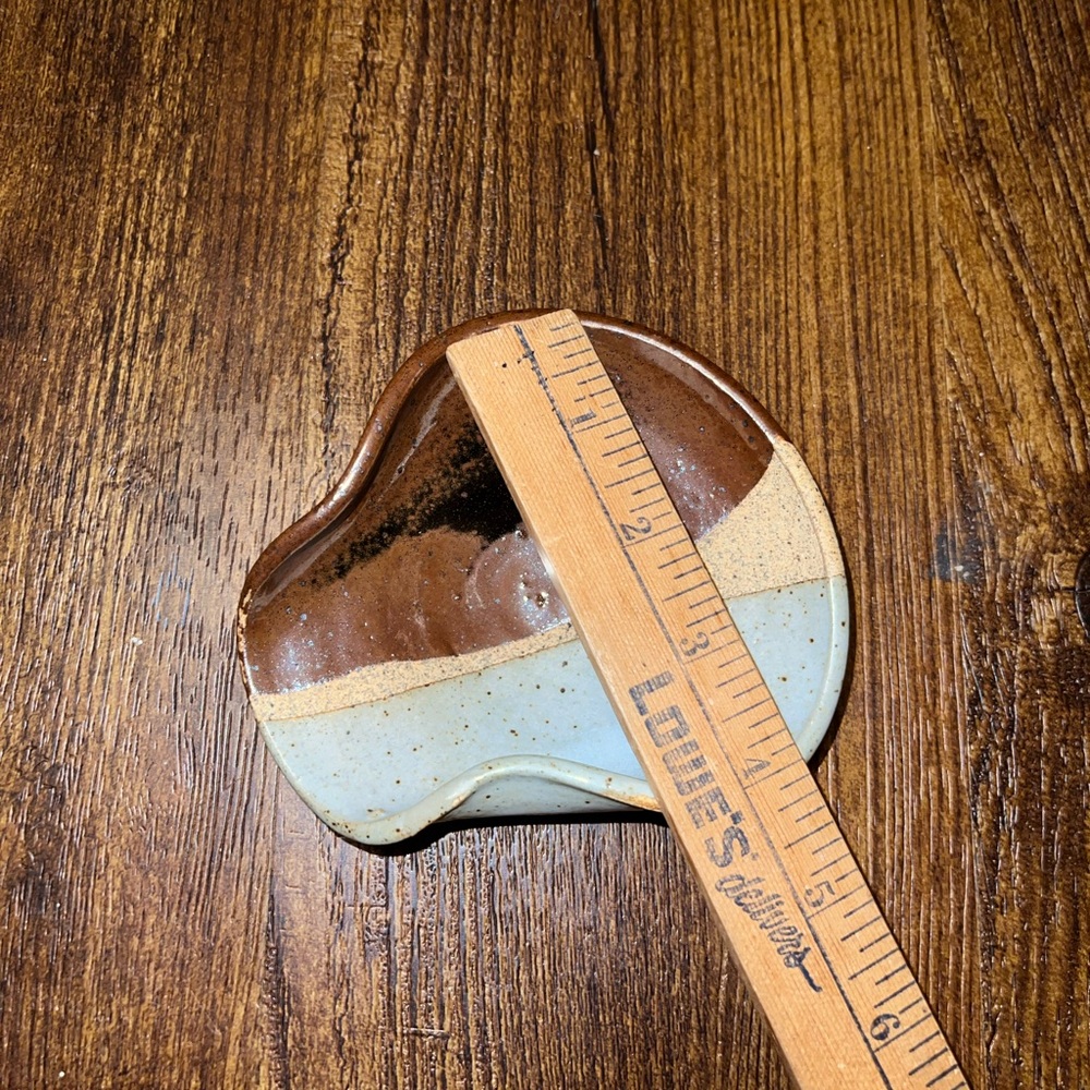 Handcrafted Ceramic Spoon Rest Kitchen Utensil Brown Gray Tan - Picture 7 of 8